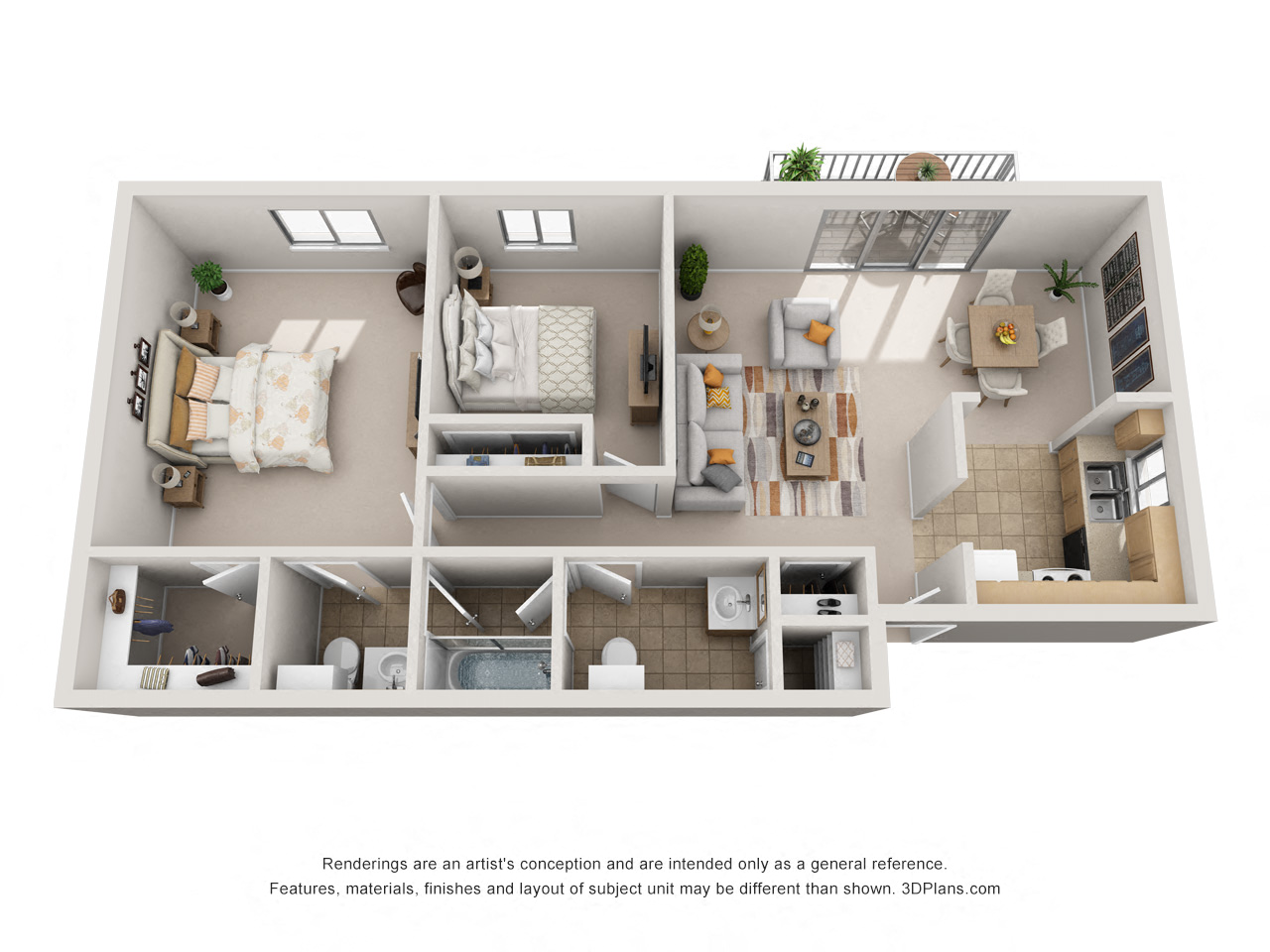 Floor plan for 2 beds, 1 bath, 900 sqft